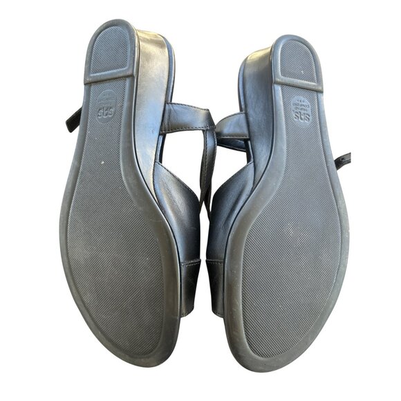 SAS Tri-Pad Caress Black Leather Comfort Shoe Wedge Heel Size 10WW Wide Sandals - Picture 9 of 9